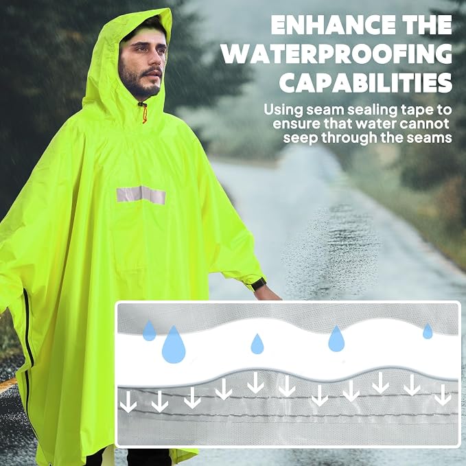 ANYOO Hooded Rain Poncho for Adults Waterproof Lightweight Rain Coat for Men - Image 6