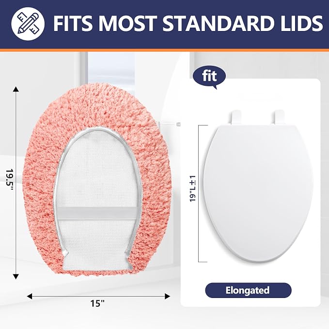Microfiber Elongated Toilet Seat Cover 19.5"x 15" Machine Washable Solid Toilet - Image 2