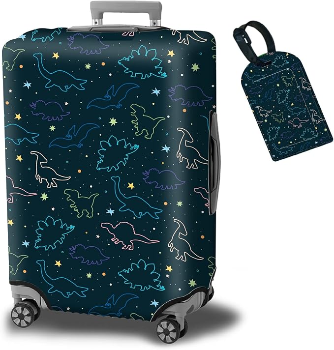 Luggage Cover Suitcase Protector Plus 1 Luggage Tag, Dinosaurs Space Travel by BWEGRHE