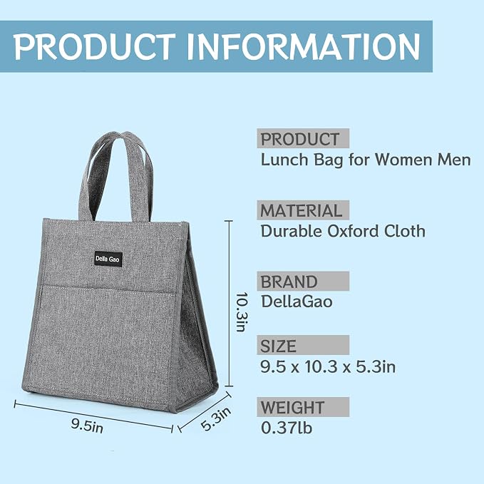 Della Gao Insulated Lunch Bag for Women Men, Waterproof Small Lunch Tote Lunch - Image 2