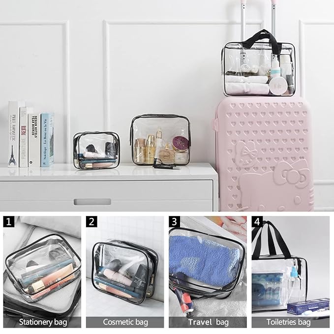 3Pcs Crystal Clear PVC Travel Toiletry Bag Kit - Image 5