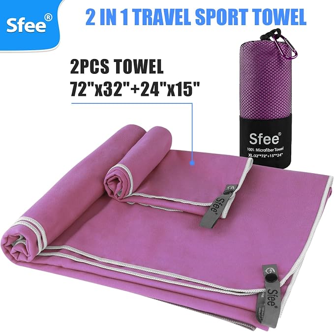 Sfee 2 Pack Microfiber Travel Towel, Quick Dry Towel Camping Towel Large Beach - Image 3