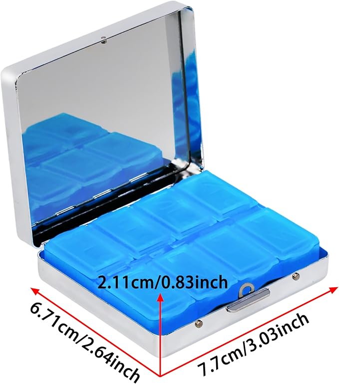 8‑Compartment Metal Pill Box Organizer – Portable Medicine Case 3″×2.6″ | - Image 5