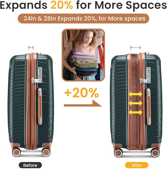 Campfun Luggage Sets 4 Piece, Expandable Carry On Luggage Set Hardshell PP - Image 3