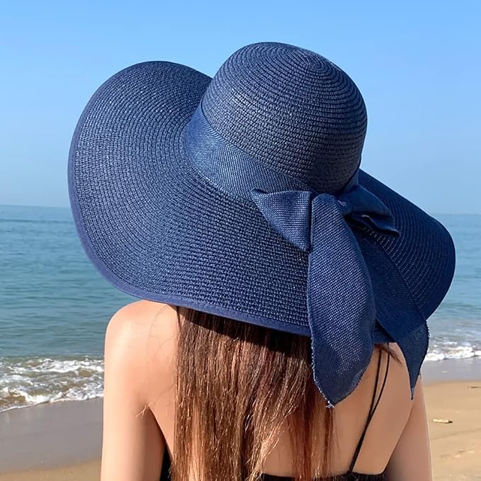 DRESHOW Beach Hats for Women Big Straw Wide Brim Summer Hat Floppy Foldable - Image 4