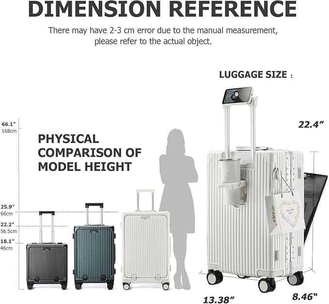 feilario 20in Aluminium Frame PC Hard Shell Spinner Wheels Luggage, Built-In - Image 3