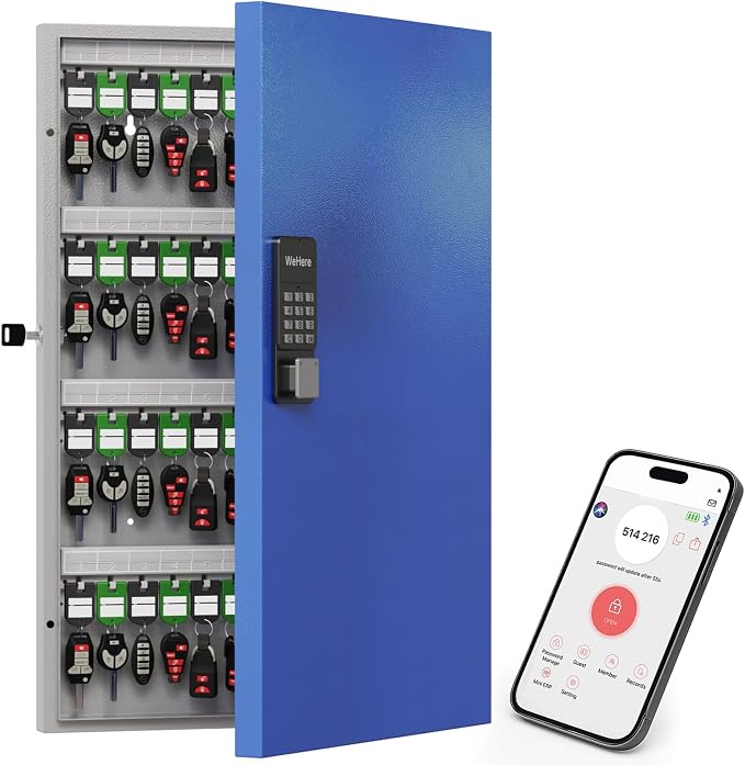 WeHere 96 Key Lock Box Wall Mount, APP Bluetooth/OTP/Wi-Fi Remote/Fixed by WeHereSmartBoxLock