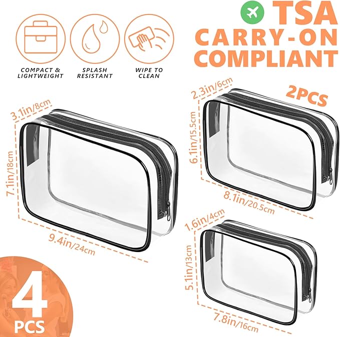 AURUZA 4 Pack Clear Toiletry Bag, Portable Travel Makeup Pouch - Image 2