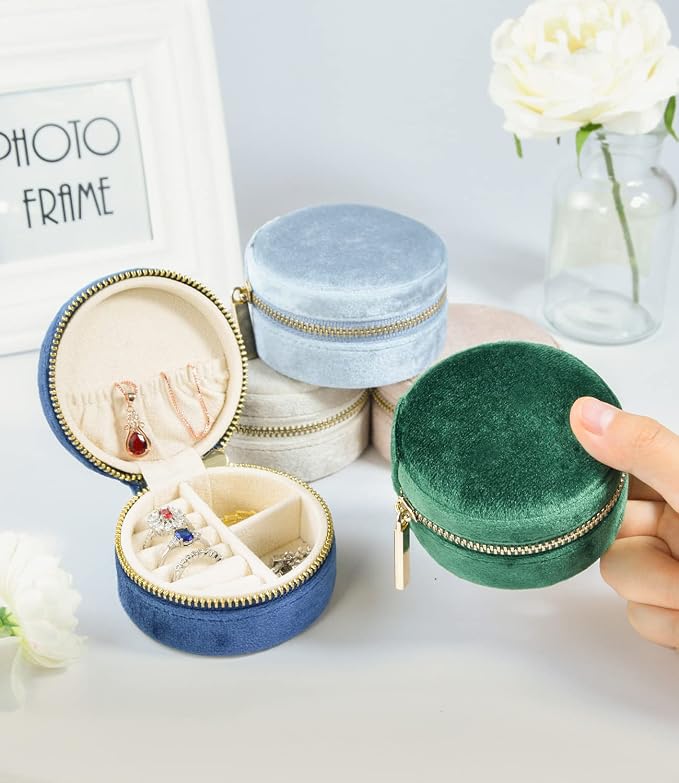 TAIMY Small Jewelry Travel Case, Round Mini Travel Jewelry Box - Image 6