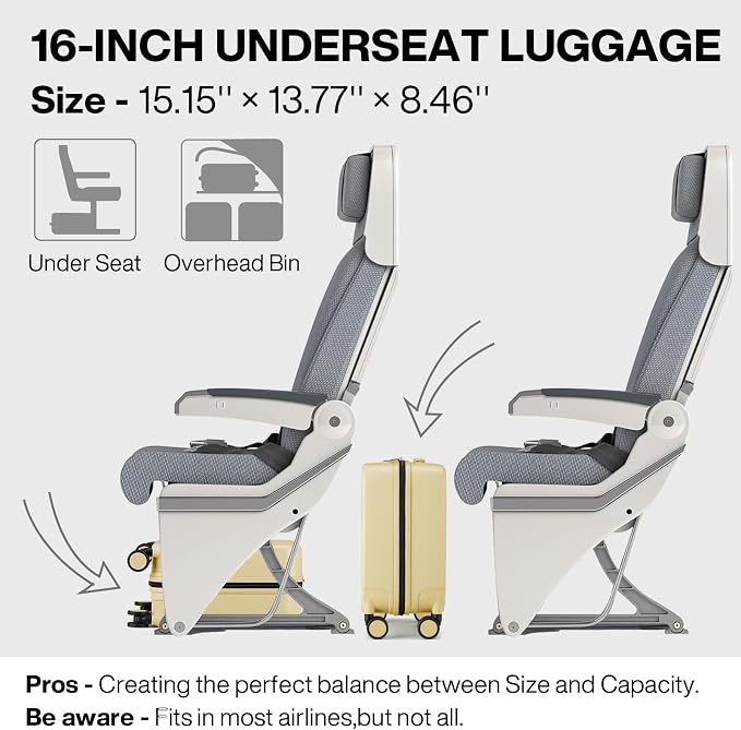 mixi Underseat Carry on Luggage 16 Inch Hardshell PC Suitcase - Image 3