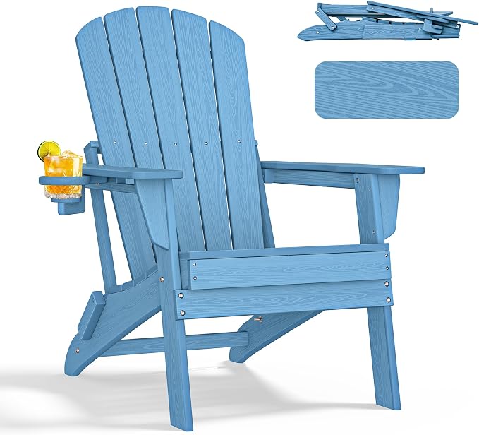 Folding Adirondack Chair with Cup Holder, All-Weather Adirondack Chair by nevilywood