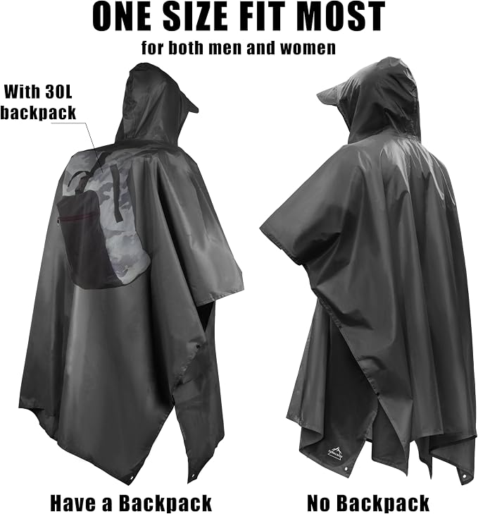 Coralrain Hooded Rain Poncho Lightweight Waterproof Unisex Raincoat Jacket - Image 4