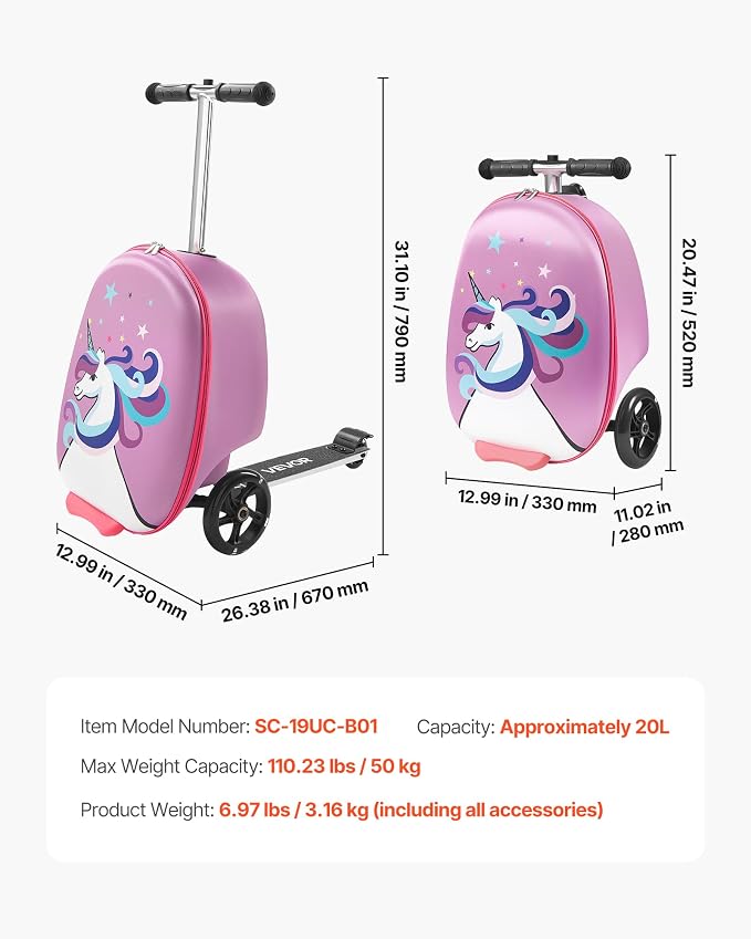 VEVOR Ride-on Luggage, 20 L Capacity, 20 Inches Kids Scooter Suitcase - Image 7