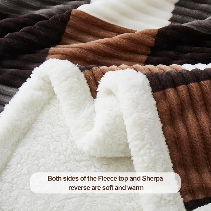 PU MEI Sherpa Blanket Twin Plaid Thick Bed Blanket, 60”*80” Super Soft Flannel - Image 3