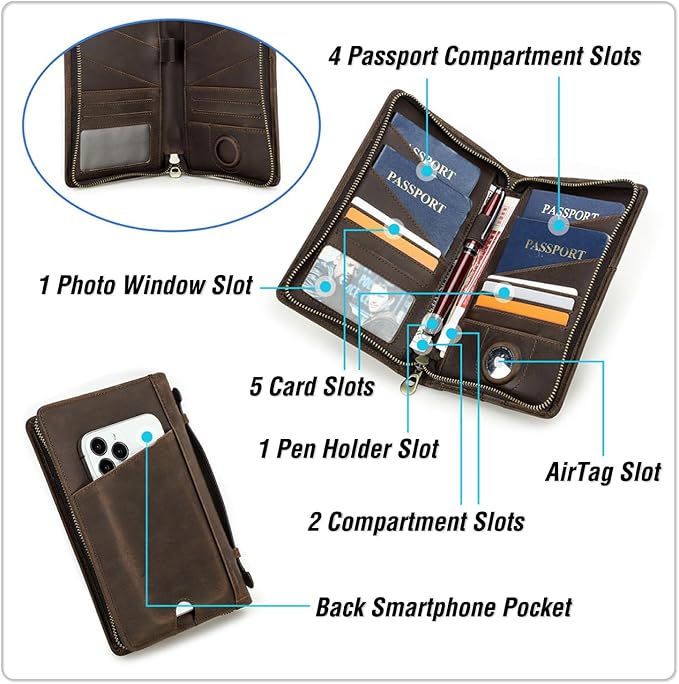 Top Grain Leather Travel Passport Wallet Holder Case - Image 5