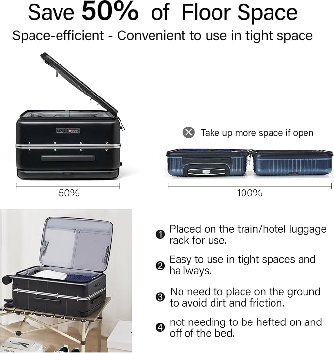Hanke Top Opening Carry On Luggage, 20 Inch Zipperless Aluminum Frame Wide - Image 7