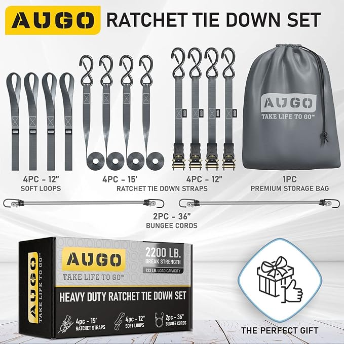 AUGO Ratchet Straps Heavy Duty 4 Pack -15 FT - 2200 LB Break Strength – - Cargo - Image 5
