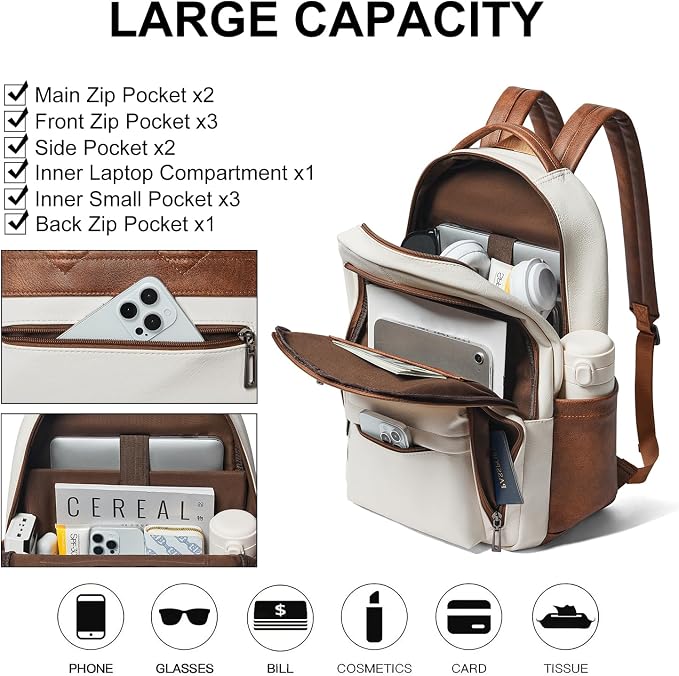 30L Business Laptop Backpack for Women Men, Travel Work Backpack Purse Faux - Image 5