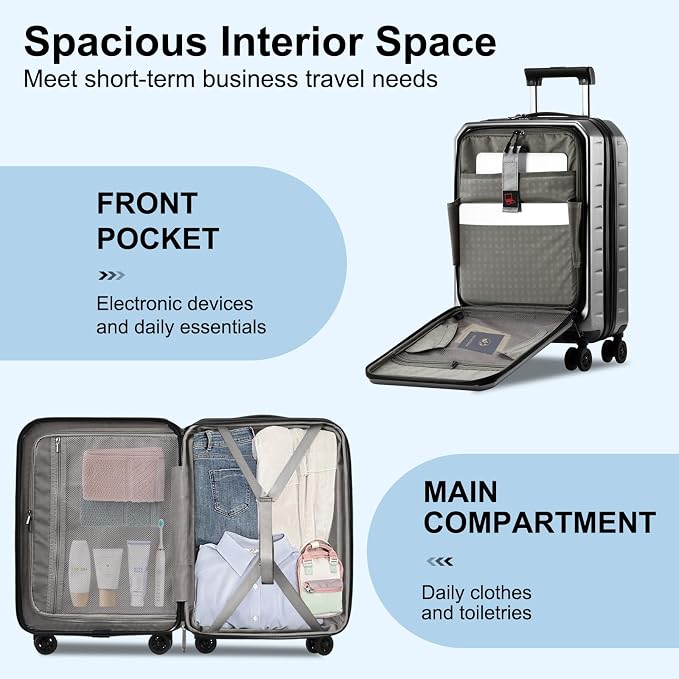 Carry On Luggage 22×14×9 Airline Approved, 20 Inch Lightweight ABS+PC Hard - Image 3