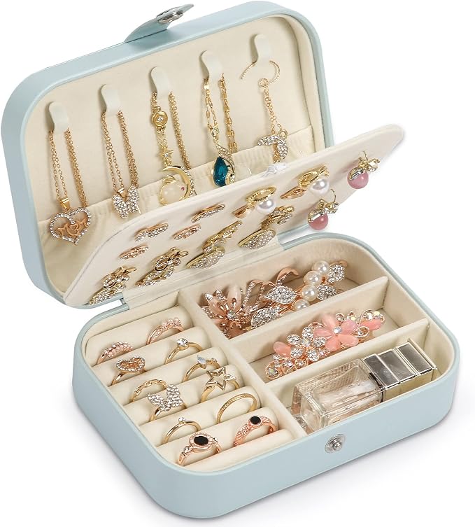 Travel Jewelry Box, PU leather Small Jewelry Organizer by XZUZ