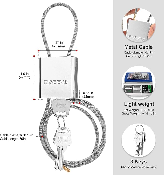 Adjustable Cable Locks with 3 Keys | 3.28ft L x 1/6in D Aluminum Steel Cable - Image 2