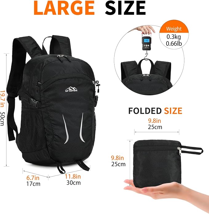 Large Hiking Daypack, 30L Water Resistant Hiking Backpack Packable Lightweight - Image 5