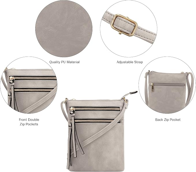 DELUXITY | Crossbody Purse Bag | Functional Multi Pocket Double Zipper Purse | - Image 5