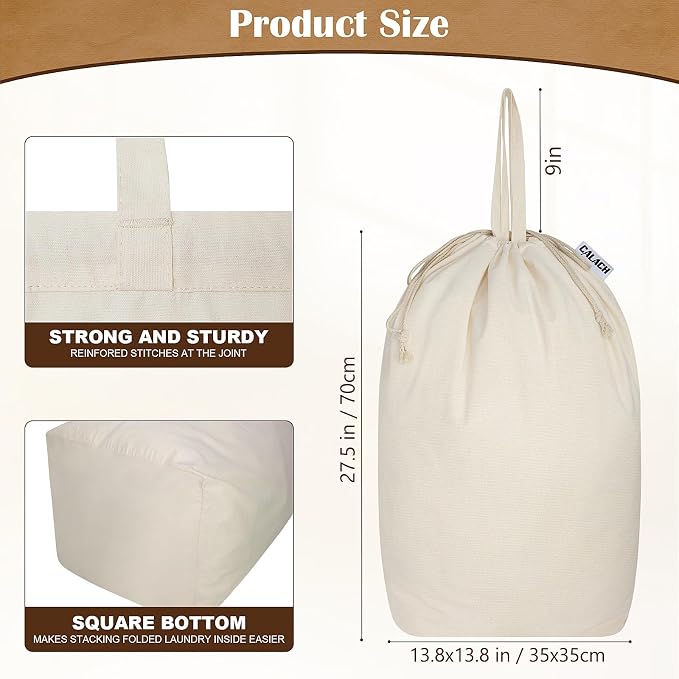 Canvas Laundry Bags with Handles & Square Base13.8"x 13.8", Large Heavy Duty - Image 5