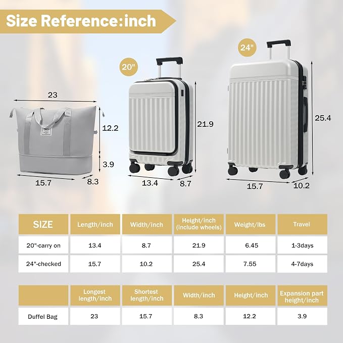 Merax Luggage Sets Front Opening, 2 Piece Hardshell Suitcase - Image 2