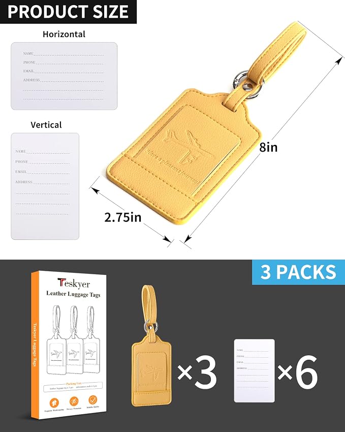 Teskyer Luggage Tags, 3 Pack Premium PU Leather Luggage Tags - Image 7