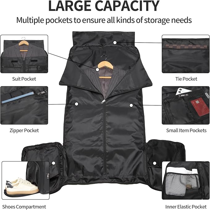 Carry On Garment Bag for Travel, Convertible Travel Garment Bag for Men Women - Image 3