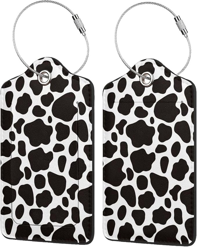 2 Pack Luggage Tags for suitcases Cute Cow Luggage Tag, Leather Stainless Steel by Wvpslak