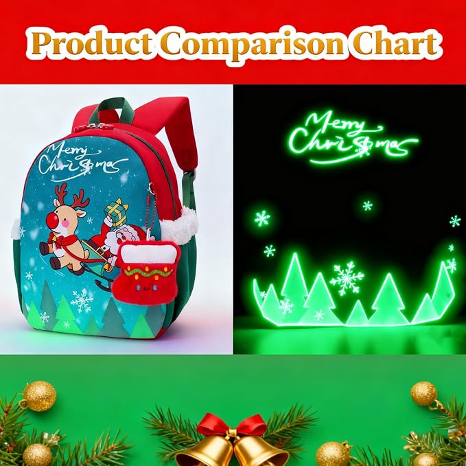 SUN EIGHT Kids Christmas Backpack – Glow in the Dark Santa & Reindeer Design - Image 2