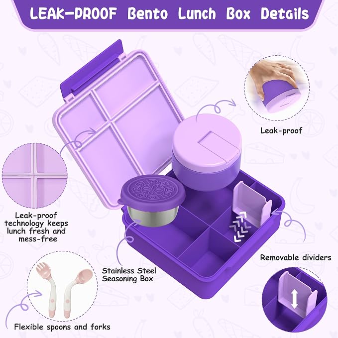 Kids Bento Lunch Box with 8oz Soup Thermo, Kids Leakproof Lunch Food Containers - Image 4