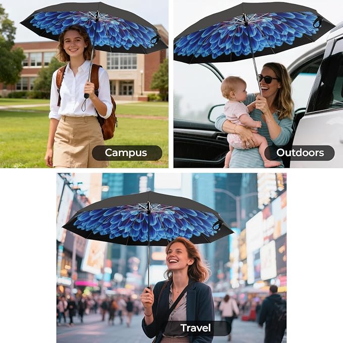 Compact Inverted Travel Umbrella, Automatic Open Close, 9-Rib 46 Inch Windproof - Image 8