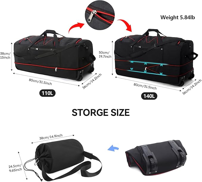 110L/140L Expandable Soft-Sided Foldable Duffle Bag - Image 4