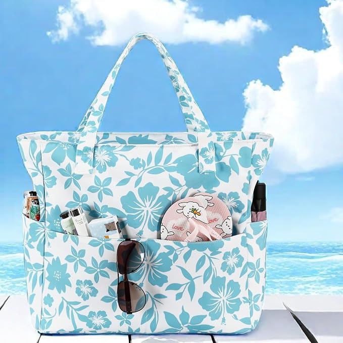 LEDAOU Large Beach Tote Bag Women Waterproof Sandproof Zipper Beach Tote Bag - Image 8