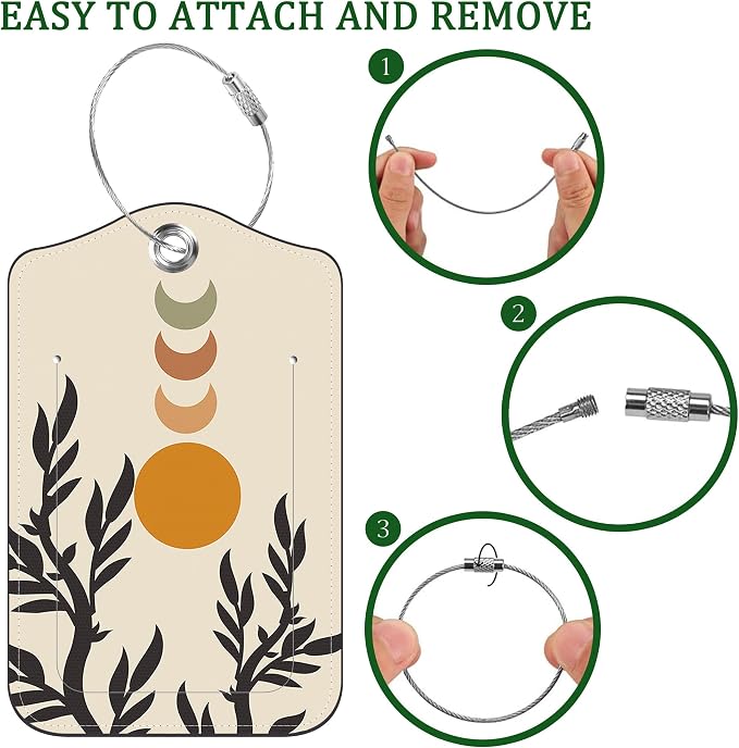 2 PCS Leather Luggage Tags for Suitcase Abstract Botanical Painting Travel - Image 4