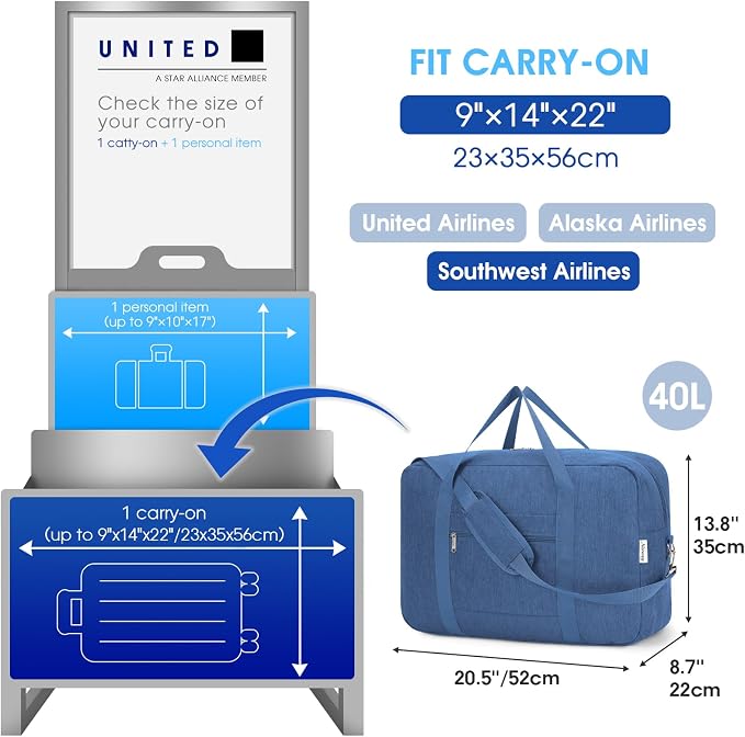 Carry on luaggage 22x14x9 Airlines Approved Foldable Carry on Bag Packable - Image 2