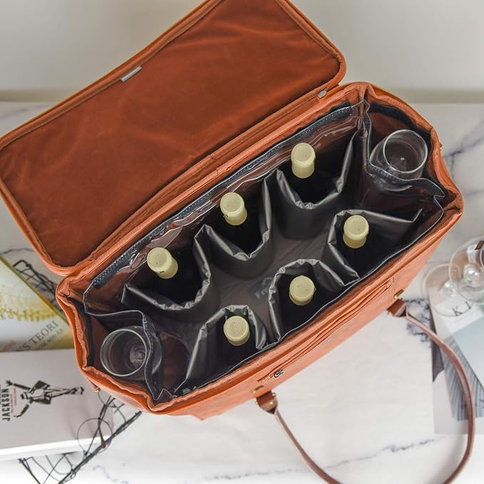 Freshore® 6 Wine Bottles Carrier Leather Bag - Image 2