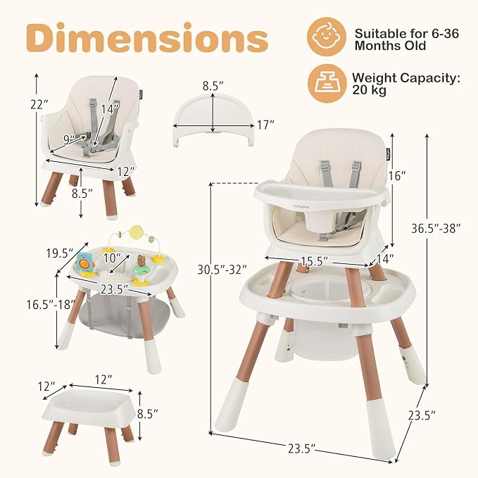 BABY JOY 16 in 1 High Chair, Convertible Baby Highchair - Image 8