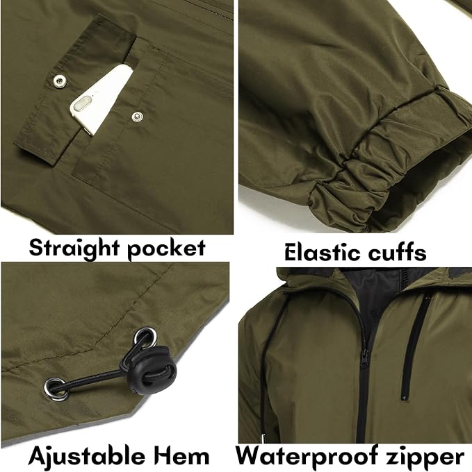 COOFANDY Men's Long Raincoat Ligtweight Rain Jacket Waterproof Outdoor Jackets - Image 5