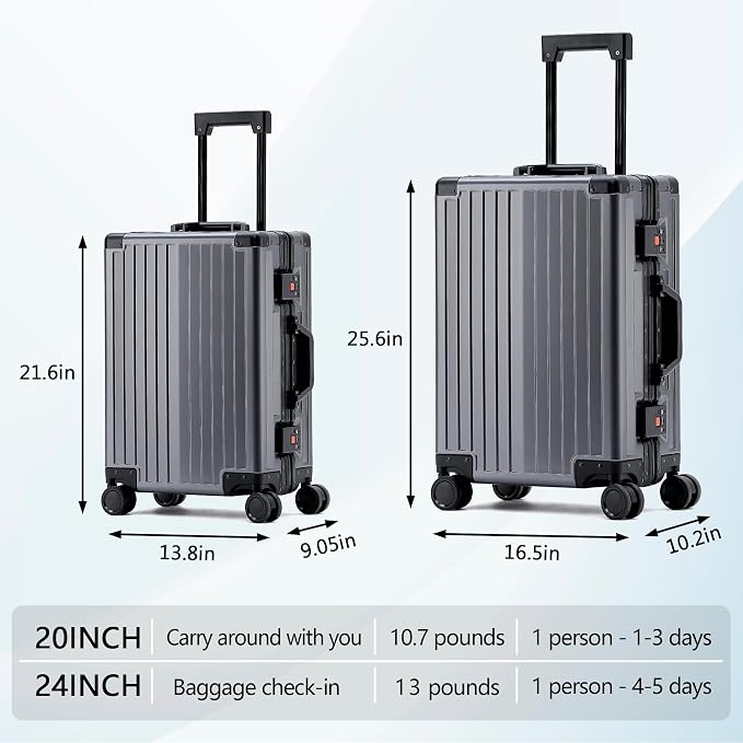 YYW Aluminum Carry-On Luggage Airline Approved Lightweight Suitcase - Image 3