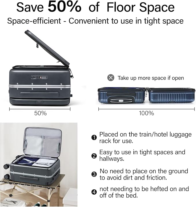 Hanke Top Opening Carry On Luggage, 20 Inch Zipperless Aluminum Frame Wide - Image 8