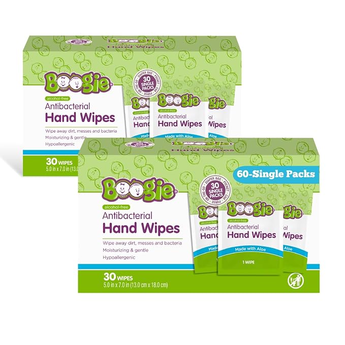 Boogie Antibacterial Hand Wipes, Alcohol Free, Hypoallergenic and Moisturizing by BoogieBrand