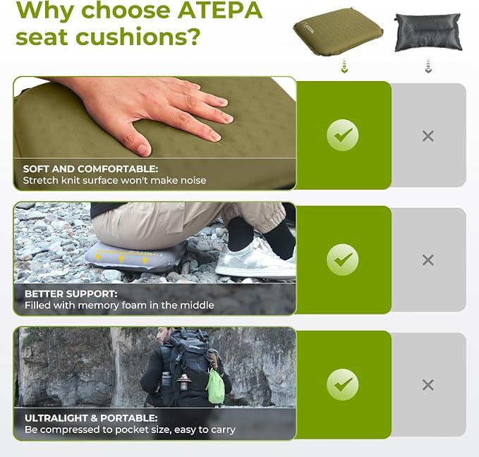 ATEPA Inflatable Stadium Seat Cushion, Self-Inflating Memory Foam Stadium Seats - Image 5