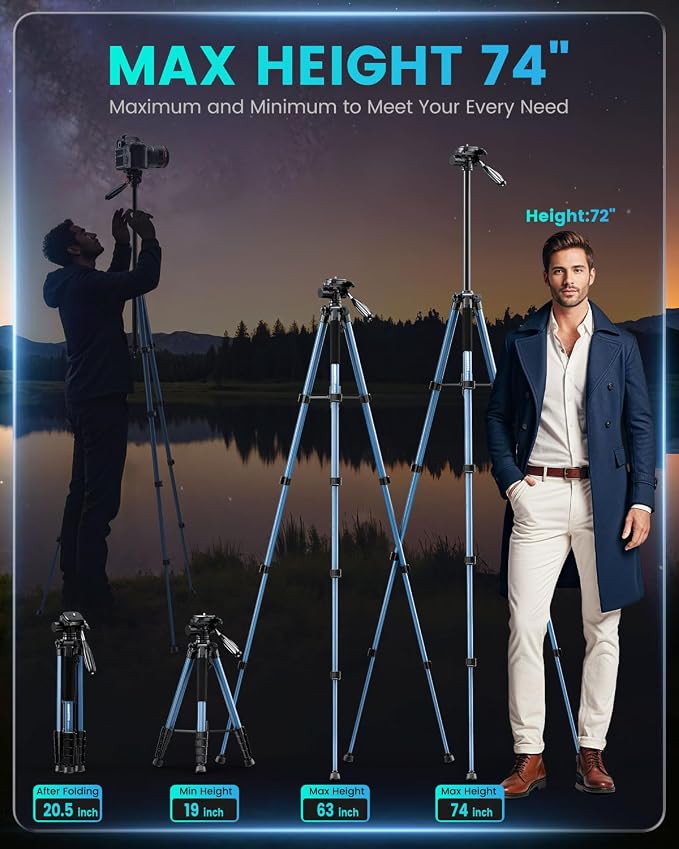 74"-Camera-Tripod, with Holder and Travel Bag - Image 3