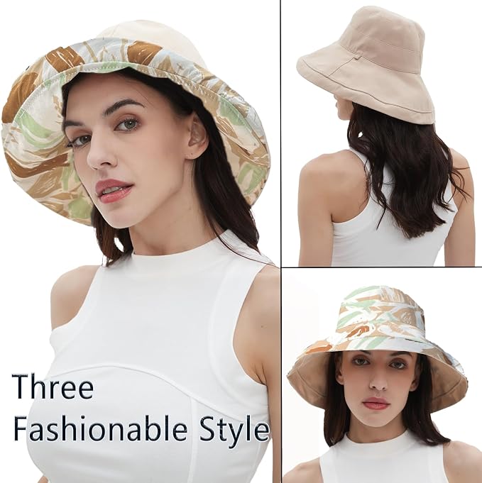 vidsel Womens Sun Hats Wide Brim Reversible Bucket Cotton Hat Packable Summer - Image 6