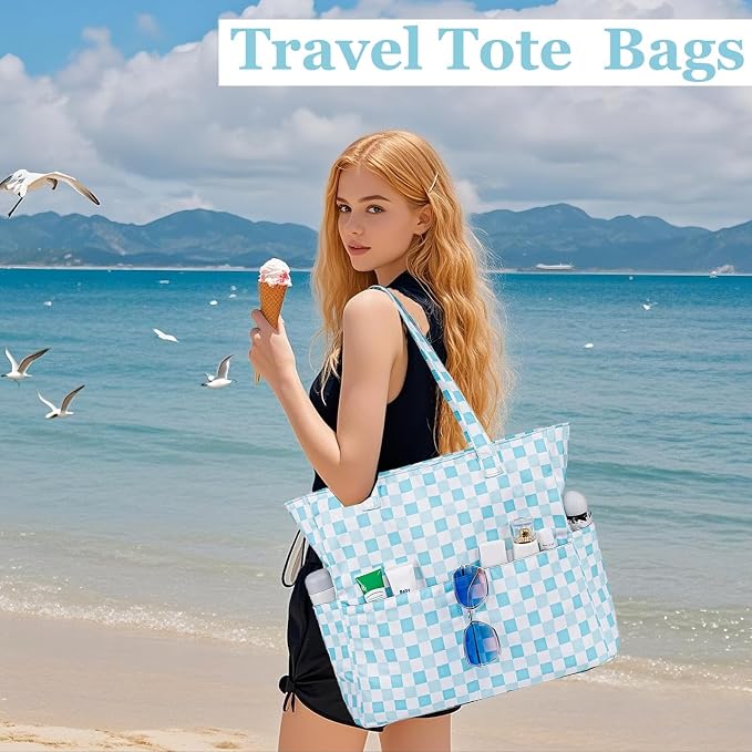 LEDAOU Large Beach Tote Bag Women Waterproof Sandproof Zipper Beach Tote Bag - Image 2