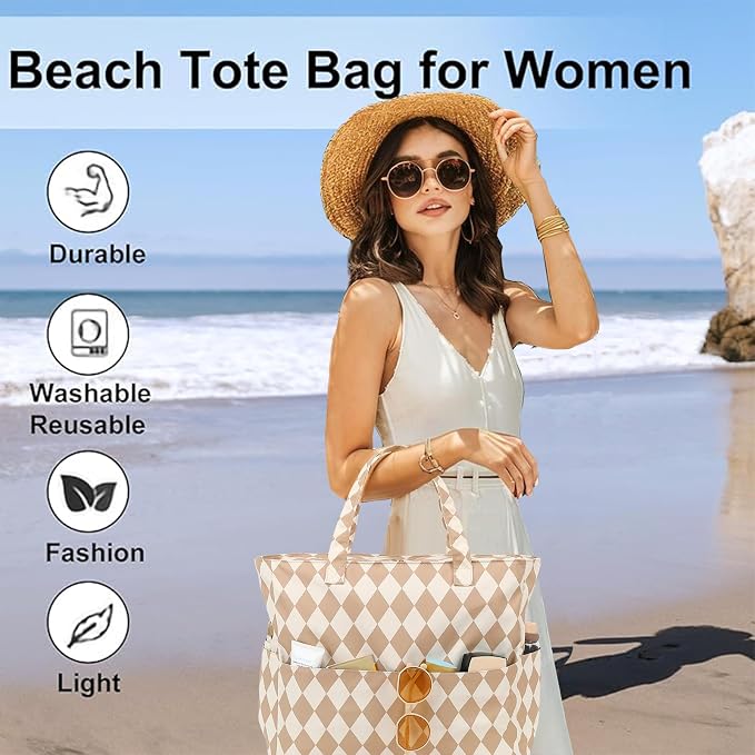 LEDAOU Large Beach Tote Bag Women Waterproof Sandproof Zipper Beach Tote Bag - Image 5